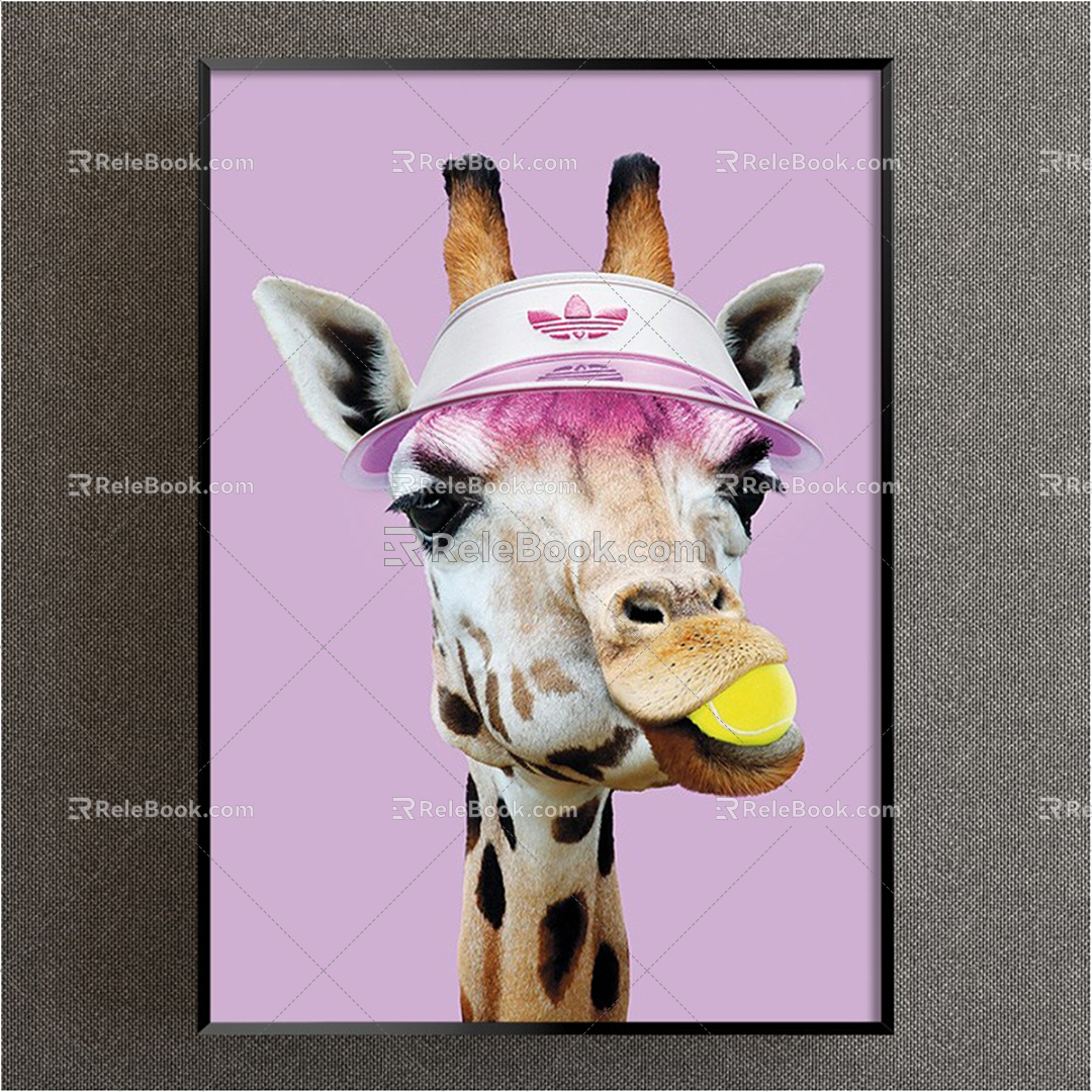 Modern Animal Painting Simple Red Bedroom Cartoon Cartoon Cartoon Giraffe Decorative Painting 3d model