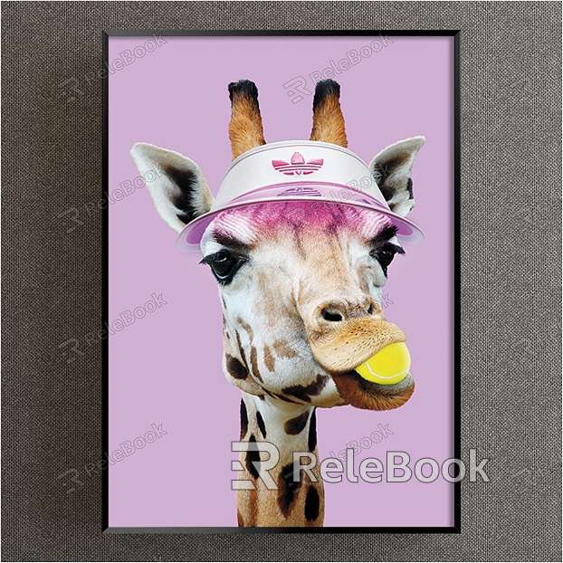 Modern Animal Painting Simple Red Bedroom Cartoon Cartoon Cartoon Giraffe Decorative Painting model