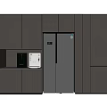 Gray Modern Kitchen Cabinets With Built In Coffee Machine And Double Door Refrigerator 3d model