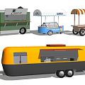 Colorful Mobile Commercial Food Trucks With Canopies Wheels And Storage Compartments