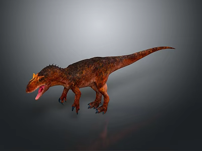 3D Dinosaur Model With Brown Orange Body Yellow Head Crest Open Mouth Gray Gradient Background 3d model