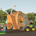 Orange Butterfly Shaped Climbing Structure In Children's Outdoor Playground With Trees