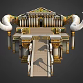Ancient Architecture With Ornate Golden Details Large White Horn Like Structures And Columns