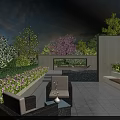 Tranquil Garden Landscape With Outdoor Seating Lush Plants Colorful Flowers And Paved Flooring