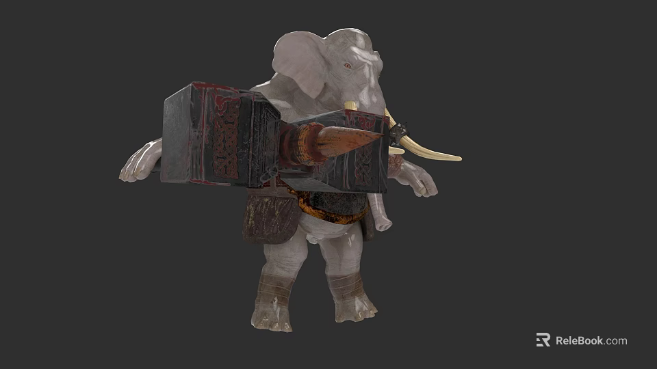 Mythical Elephant Character Holding Ancient Scroll With Ivory Tusks And Armor 3d model 