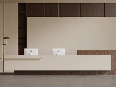 Modern Minimalist Bar Counter Design With Wooden Cabinets White Countertop And Neutral Wall 3d model
