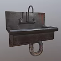 Vintage Wall Mounted Metal Washbasin With Curved Faucet And Drain Pipe