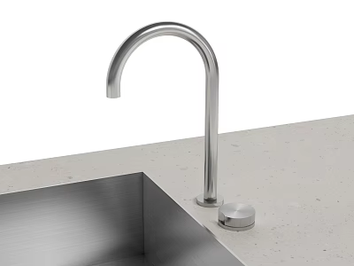 Stainless Steel Kitchen Sink With Modern Curved Faucet On Concrete Countertop 3d model