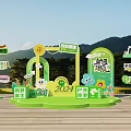 Green 2024 Photo Check In Spot with Sunflower Cartoon Characters and Mountain View Signboards
