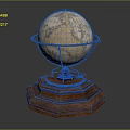 Classic Decorative Globe Ornament Set with Octagonal Wooden Base and Metal Stand