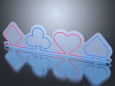 Furniture Decorative Stand With Transparent Poker Suit Shapes Colored Line Edges And Smooth Surface Reflection 3d model