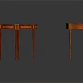 Various Shaped Wooden Tables With Mahogany Finish On Dark Reflective Surface