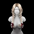 Long Blonde Double Braided Hair On Female Figure With Red Ribbons Decorating Chest