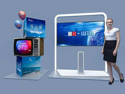 Entertainment Electronics Showcase With Vintage TV And UHD Display Screen 3d model
