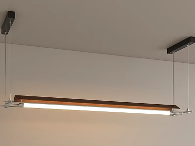 Modern Long Wooden And Metal Pendant Light Hanging From Ceiling Fixture 3d model