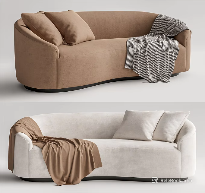 Modern Brown and White Sectional Sofa With Soft Pillows and Cozy Blankets 3d model 