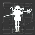 Game Character Long White Hair White Dress Yellow Trim Gray Leggings Brown Boots Red Staff
