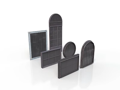 Black Decorative Grilles with Various Shapes Including Rectangular Circular and Arched Designs 3d model