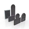 Black Decorative Grilles with Various Shapes Including Rectangular Circular and Arched Designs 3d model