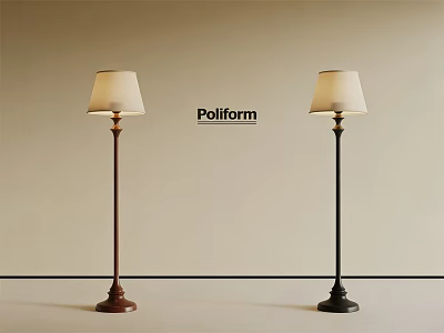 Poliform Floor Lamps With Beige Lampshades And Different Base Colors In Minimalist Setting 3d model