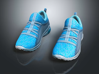 Blue Casual Sports Shoes With Light Blue Cross Laces White Sole And Speckled Upper Design 3d model