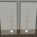 Modern Bamboo Pattern Partition Screen With Light Fabric And Metal Frame