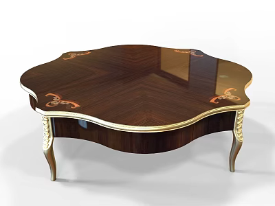 Luxury Dark Wood Coffee Table With Curved Edges Gold Accents And Elegant Legs 3d model