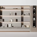 Stylish Modern Bookcase With Multiple Shelves Books Decorative Pieces And Lighting Design