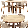 Stylish Round Wooden Dining Table Set With Woven Chairs And Natural Finish