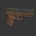 Modern Tactical Pistol with Brown Textured Grip and Black Metal Frame