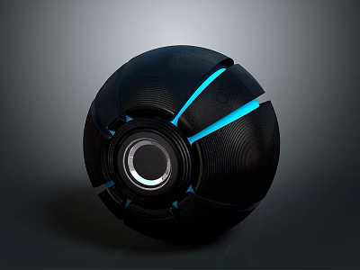 Black Sphere With Blue Glowing Lines And Futuristic Textured Surface Modern Design 3d model