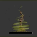 Skeleton Figure Surrounded by Glowing Circular Rings and Green Particles on Square Platform