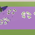 Flower Shaped Tree Pits Design On Purple Ground With Green Grass And Trees 3d model