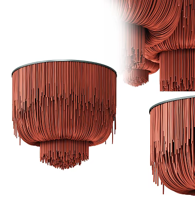 Modern Red Chandelier With Slender Hanging Strips And Circular Frame Design 3d model