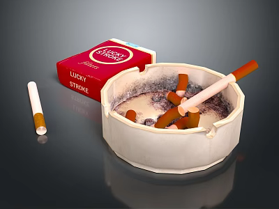 Vintage Decorative Ornament Combination With Red Lucky Strike Cigarette Pack White Ashtray And Cigarettes 3d model