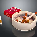 Vintage Decorative Ornament Combination With Red Lucky Strike Cigarette Pack White Ashtray And Cigarettes