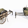 Old Fashioned Vintage Wooden Carts With Green Canvas Cover And Spoked Wheels