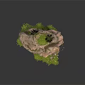 Modern Decorative Floating Rock Formation With Green Vegetation And Palm Trees