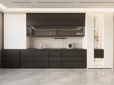 Modern Black Wine Cabinet with Glass Doors and Drawers in Minimalist Interior 3d model