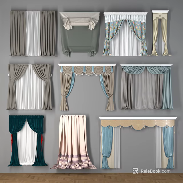 Diverse Stylish Curtains with Pleated Valance and Multiple Color Choices for Home Decor 3d model 