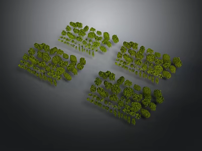 3D Scene Components With Green Tree Models Arranged in Multiple Groups 3d model