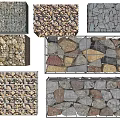 Multiple Textured Stone And Wood Gabion Structures For Outdoor Garden Design
