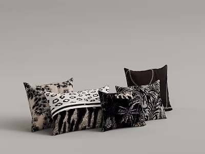Stylish Decorative Throw Pillows With Leopard Zebra And Geometric Patterns 3d model