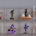 Various Collectible Anime Game Character Figures Arranged In Transparent Display Case