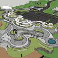 Park Landscape Design Featuring Winding Paths Green Lawns And Water Ponds