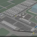 Construction Site Layout Featuring Entrance Gate Container Units Trucks And Material Storage Areas 3d model