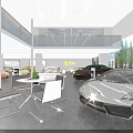 Modern Car Dealership Showroom With New Exhibition Car And Large Screen