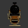 Vintage Barber Chair Furniture With Leather Seat Wooden Armrests And Metal Accents
