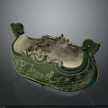 Vintage Green Carved Water Transport Model Boat With Cream Accents And Prow Decorations