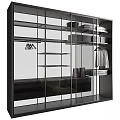 Modern Glass Door Storage Cabinet with Shelves Hanging Clothes and Storage Boxes